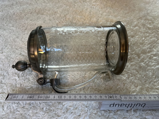Image 1 of Einzigartiger mundgeblasener Bierkrug aus Kristall mit Zinndeckel