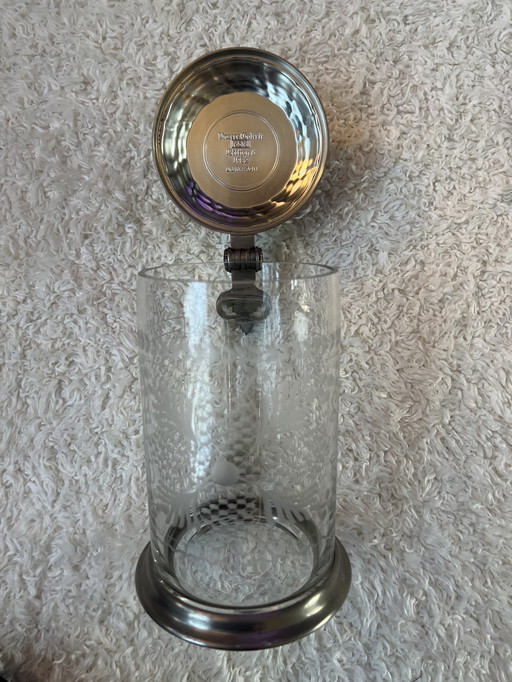 Einzigartiger mundgeblasener Bierkrug aus Kristall mit Zinndeckel