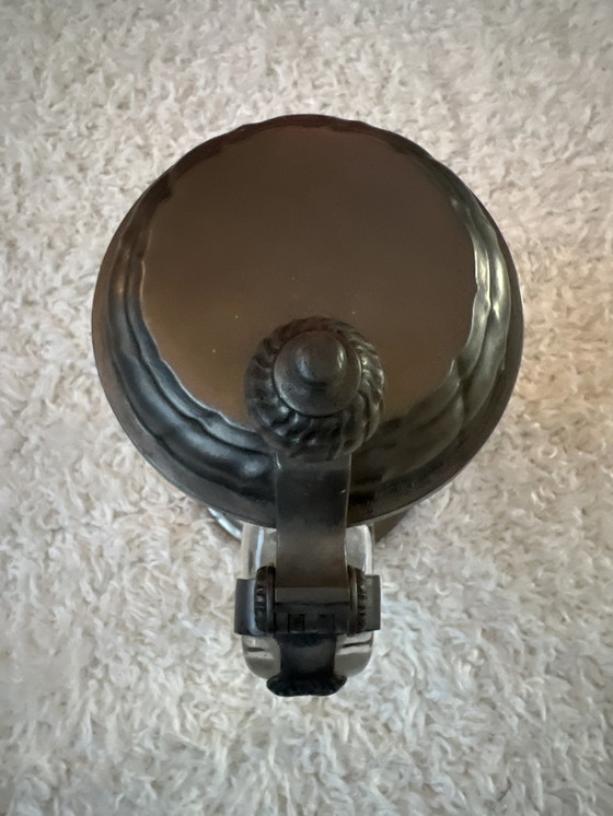 Image 1 of Einzigartiger mundgeblasener Bierkrug aus Kristall mit Zinndeckel