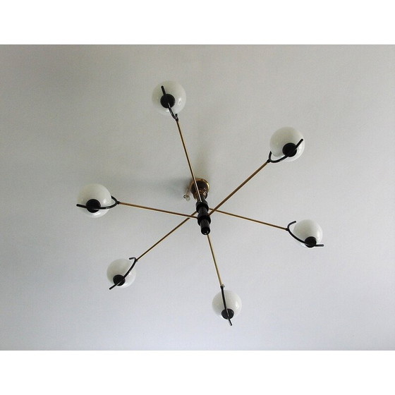 Image 1 of Vintage-Kronleuchter aus Messing und Glas, 1960er Jahre