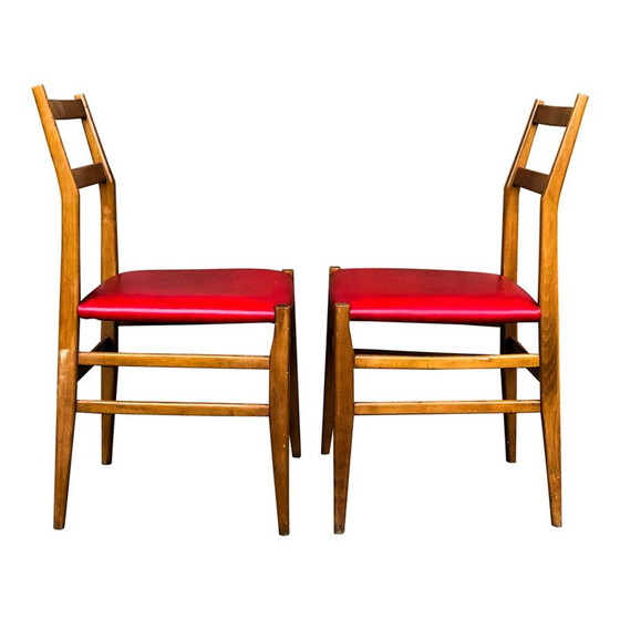 Image 1 of 6 Stühle aus Esche und rotem Lederimitat "leggera" von Gio Ponti für Cassina, 1950