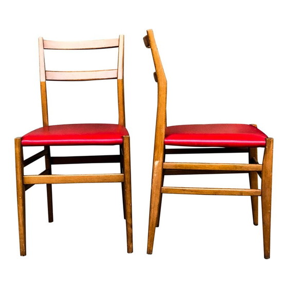 Image 1 of 6 Stühle aus Esche und rotem Lederimitat "leggera" von Gio Ponti für Cassina, 1950