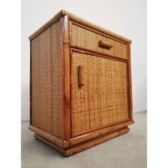 Image 1 of Paar Vintage Nachttische aus Rattan, Italien 1970er