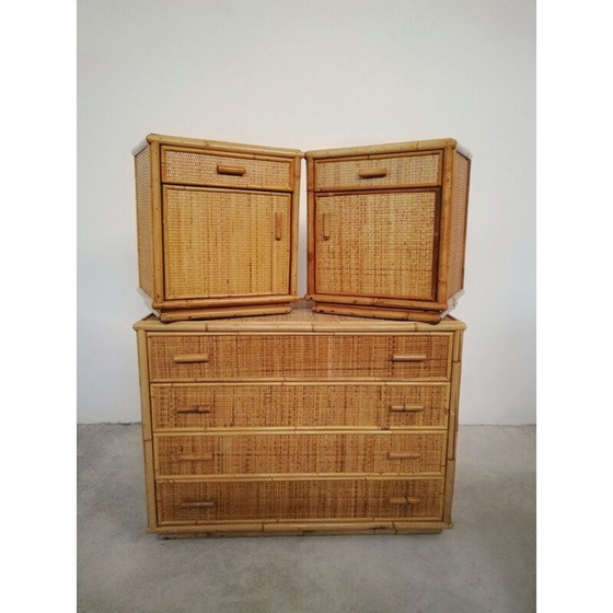 Image 1 of Paar Vintage Nachttische aus Rattan, Italien 1970er