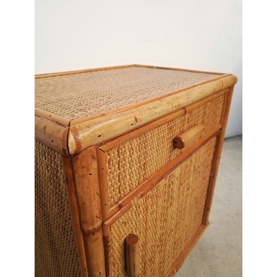 Image 1 of Paar Vintage Nachttische aus Rattan, Italien 1970er