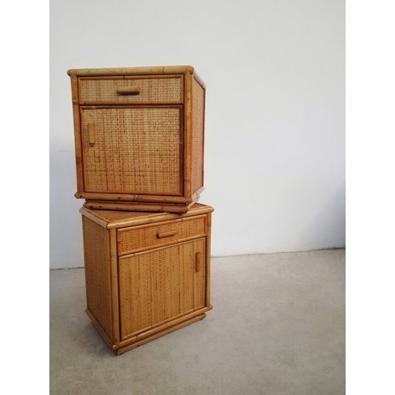 Image 1 of Paar Vintage Nachttische aus Rattan, Italien 1970er