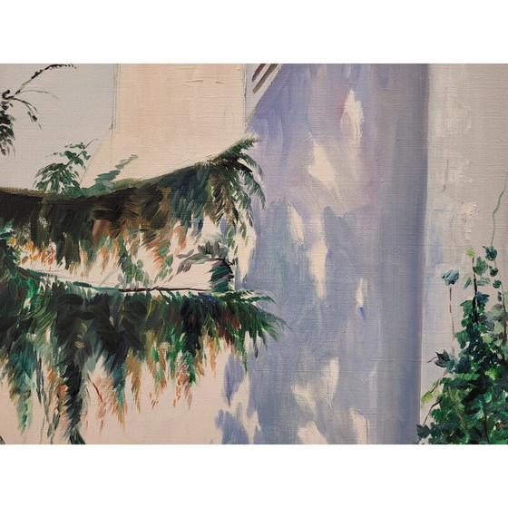 Image 1 of Paar alte Ölgemälde, die 2 Ansichten von eleganten Häusern am helllichten Tag darstellen