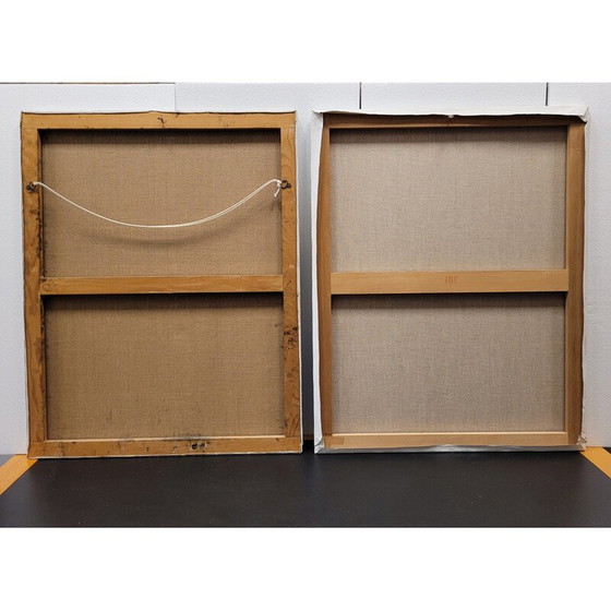 Image 1 of Paar alte Ölgemälde, die 2 Ansichten von eleganten Häusern am helllichten Tag darstellen