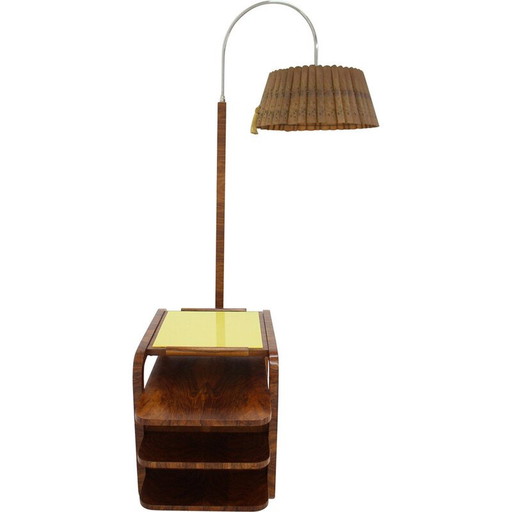 Vintage Art Deco Stehlampe aus Papier und Nussbaum, Tschechoslowakei 1930
