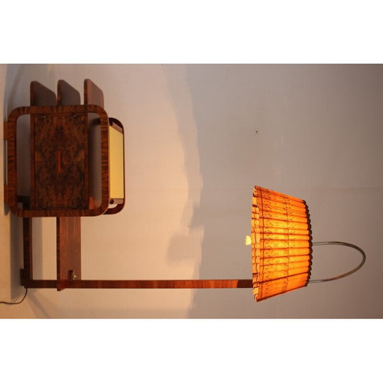 Image 1 of Vintage Art Deco Stehlampe aus Papier und Nussbaum, Tschechoslowakei 1930