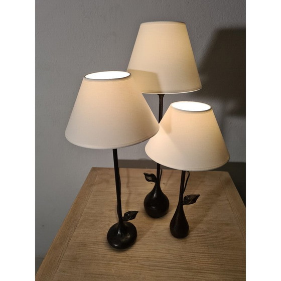 Image 1 of Satz von 3 Bronzelampen von Augustin Granet für Objet Insolite, 1990