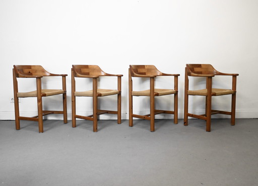 4 Rainer Daumiller Arm Chair Stühle Set Geflecht Kiefer Esszimmer