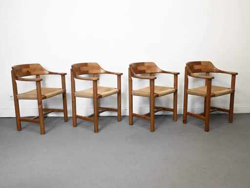 4 Rainer Daumiller Arm Chair Stühle Set Geflecht Kiefer Esszimmer