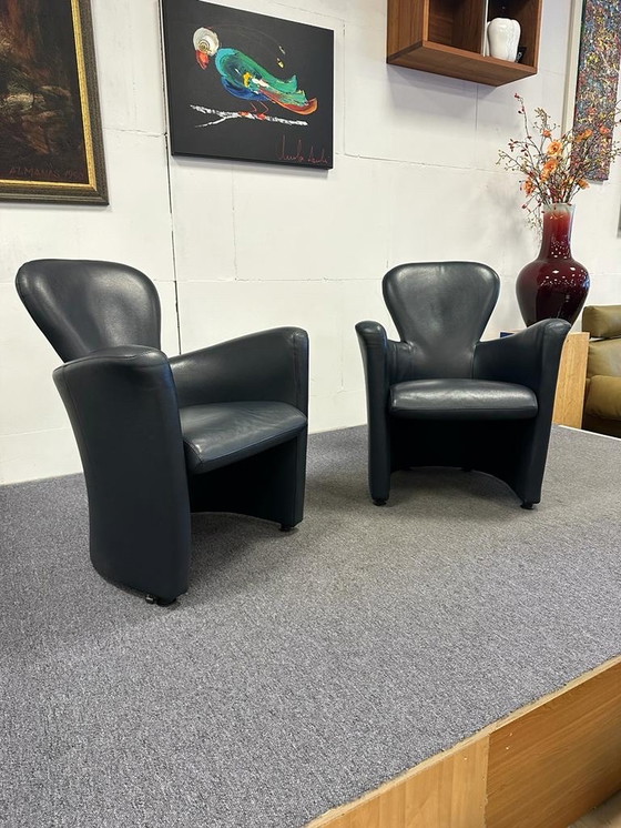 Image 1 of 2 Leolux Emphora Sessel aus blauem Leder