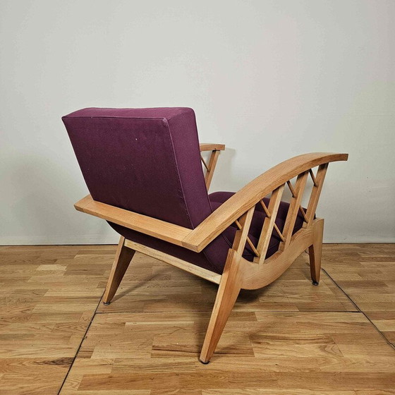 Image 1 of Paar Vintage-Sessel mit Querverstrebungen und besticktem Canovas-Stoff von Lesage, 1950