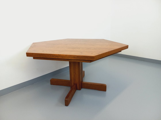 Image 1 of Sechseckiger Vintage-Esstisch aus den 80er Jahren aus Eichenholz