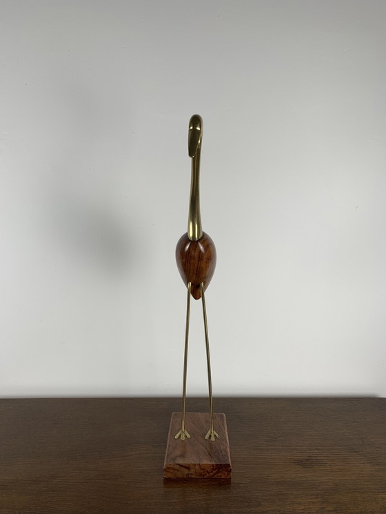 Image 1 of Reiherstatue aus Holz und Messing, 1960