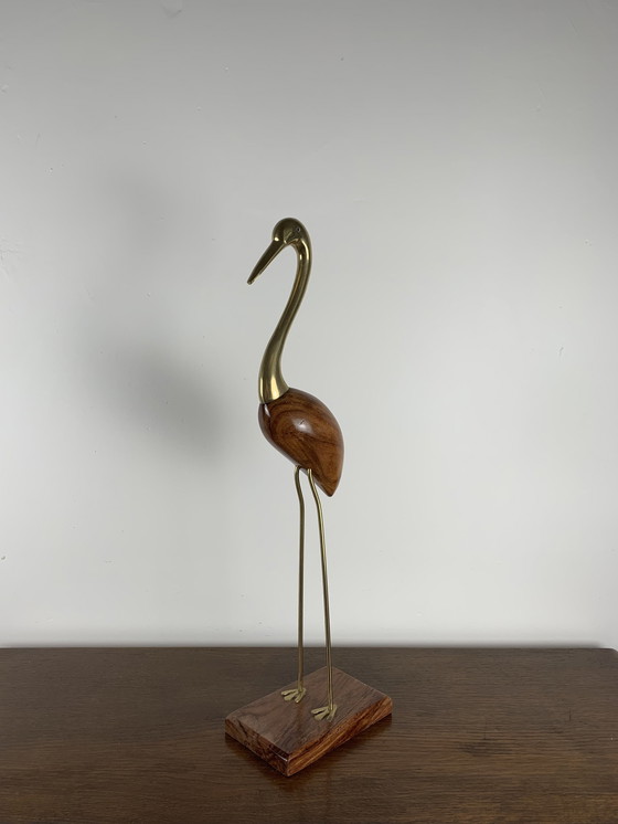 Image 1 of Reiherstatue aus Holz und Messing, 1960