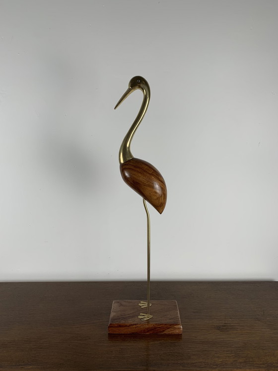 Image 1 of Reiherstatue aus Holz und Messing, 1960