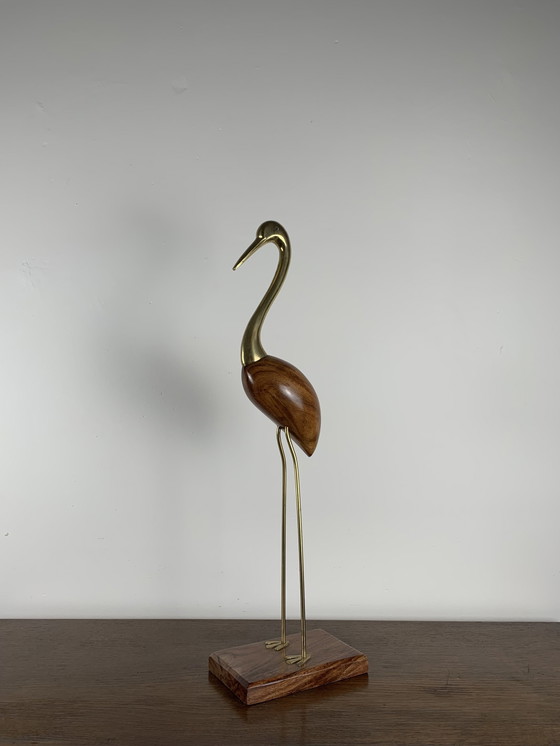 Image 1 of Reiherstatue aus Holz und Messing, 1960