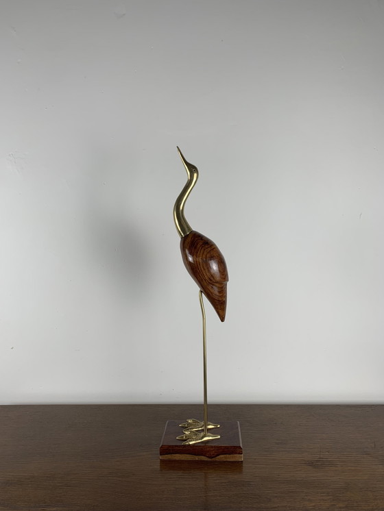 Image 1 of Reiherstatue aus Holz und Messing, 1960