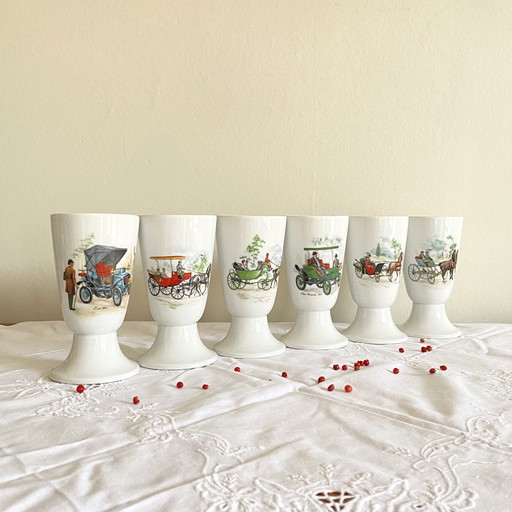 Lot Von 6 Mazagrans Kaffeebecher Mug Porzellan Limoges Hippomobile Automobile