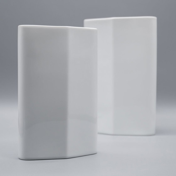 Image 1 of Rosenthal Glänzende Porzellan Vase Duo Tapio Wirkkala 60S Vintage Iconic Form