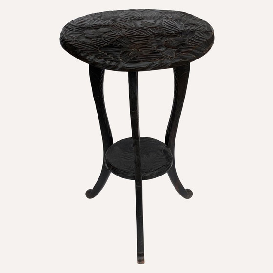 Image 1 of Japanischer handgeschnitzter floraler Beistelltisch/Pflanzenständer, 1905