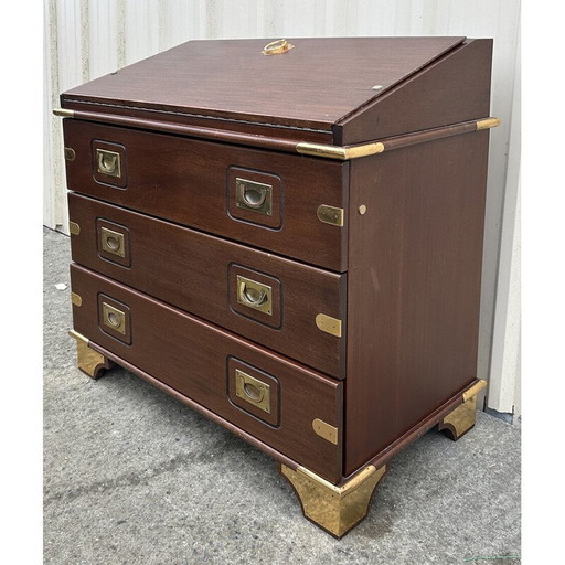 Vintage Marine Scriban Kommode aus Akazienholz und Messing, 1950