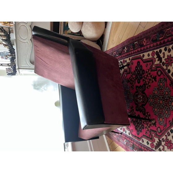 Image 1 of Vintage-Sessel aus schwarzem Kunstleder und rosa Samt, 1950er Jahre