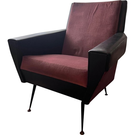 Vintage-Sessel aus schwarzem Kunstleder und rosa Samt, 1950er Jahre