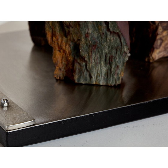 Image 1 of Vintage-Lampe aus gebürstetem Stahl und rotem Schiefer von Philippe Jean, 1970