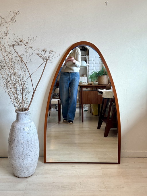 Vintage Midcentury Halb Oval Teak Spiegel