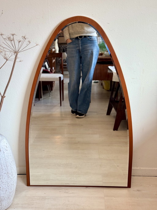 Vintage Midcentury Halb Oval Teak Spiegel