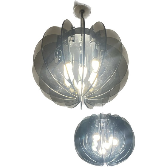 Image 1 of Paar italienische Pendelleuchten aus Rauchglas, 1970