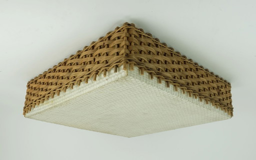 Große Mid Century Modern Deckenleuchte Plafoniere Faser Kunststoff Wicker 1960S