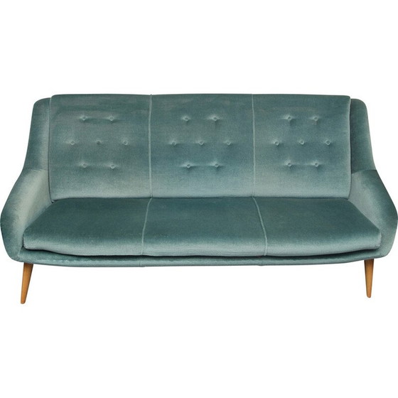 Image 1 of Vintage-Sofa aus blauem Samt, 1950er Jahre