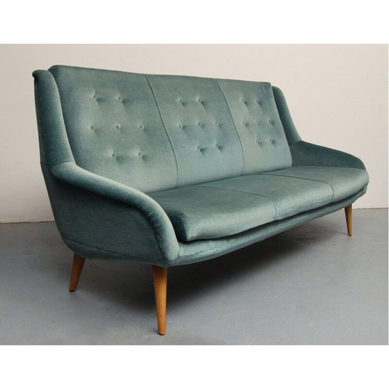 Image 1 of Vintage-Sofa aus blauem Samt, 1950er Jahre
