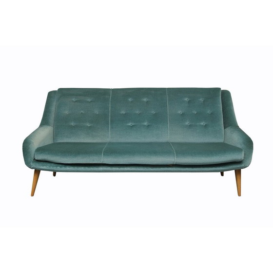 Image 1 of Vintage-Sofa aus blauem Samt, 1950er Jahre