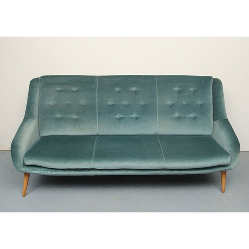 Vintage-Sofa aus blauem Samt, 1950er Jahre