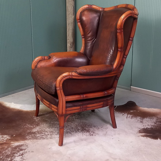 Image 1 of Bambusimitat mit Leder - Giorgetti Sessel