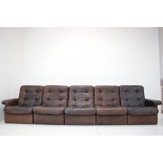 Image 1 of Modulares Fünfsitzer-Sofa aus Leder, 1980er Jahre