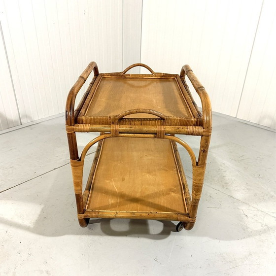 Image 1 of Rattan-Trolley mit Tablett 1950'S