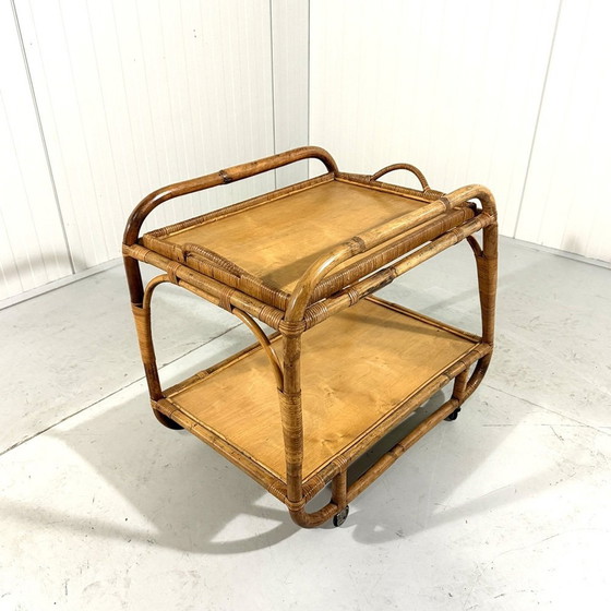 Image 1 of Rattan-Trolley mit Tablett 1950'S