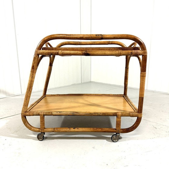 Image 1 of Rattan-Trolley mit Tablett 1950'S