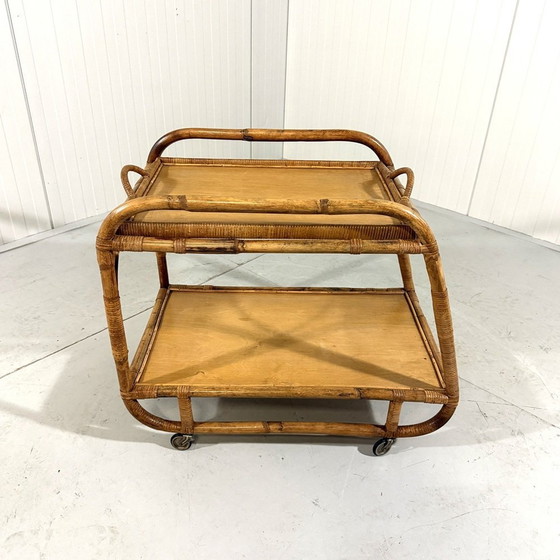 Image 1 of Rattan-Trolley mit Tablett 1950'S