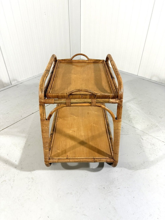 Image 1 of Rattan-Trolley mit Tablett 1950'S