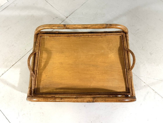 Image 1 of Rattan-Trolley mit Tablett 1950'S