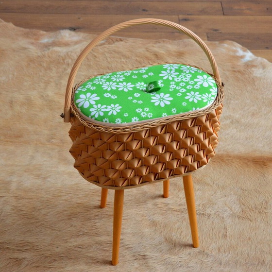 Image 1 of Vintage-Nähkästchen aus Holz und Rattan, 1960
