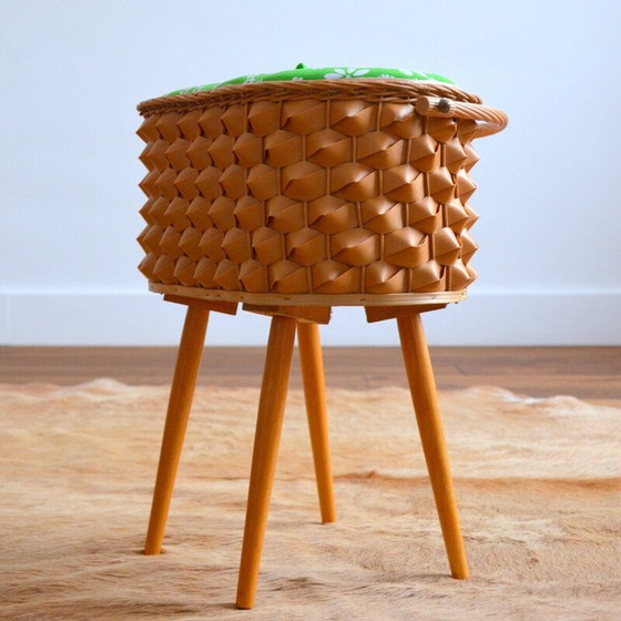 Image 1 of Vintage-Nähkästchen aus Holz und Rattan, 1960